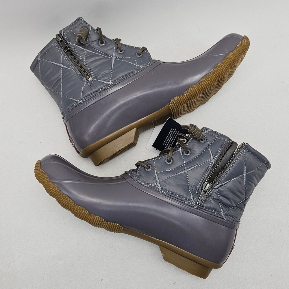 Sperry Saltwater Quilted Duck Boots Grey Womens 11 STS85830 Rain Boots New - Picture 3 of 13